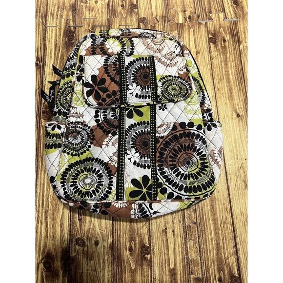 Vera Bradley Quilted Backpack Floral Zipper Pockets Green & Brown - Picture 4 of 13